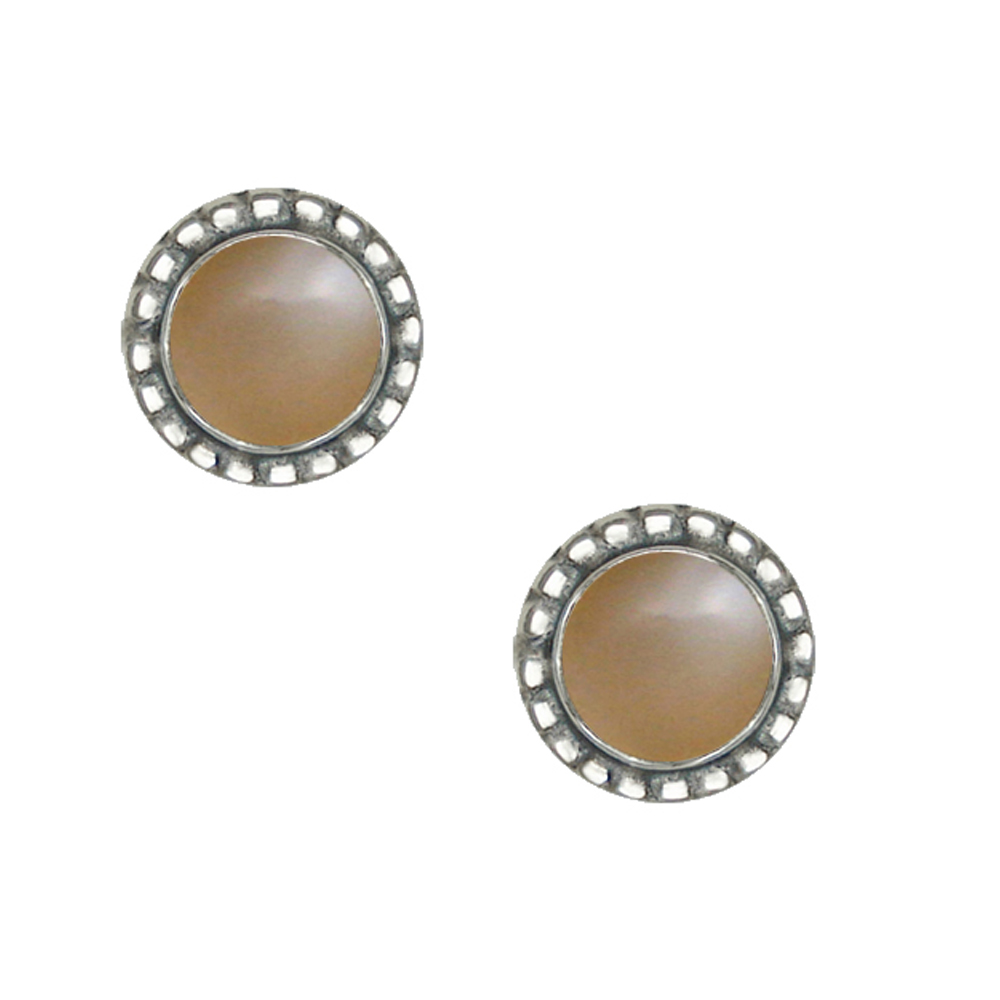 Sterling Silver Small Peach Moonstone Post Stud Earrings